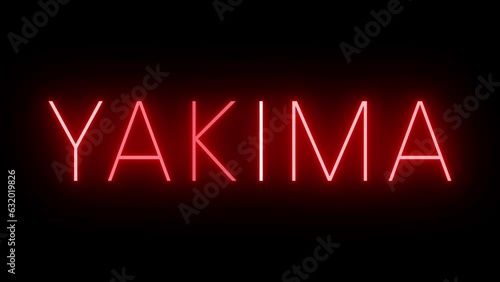 Red flickering and blinking animated neon sign for the city of Yakima photo