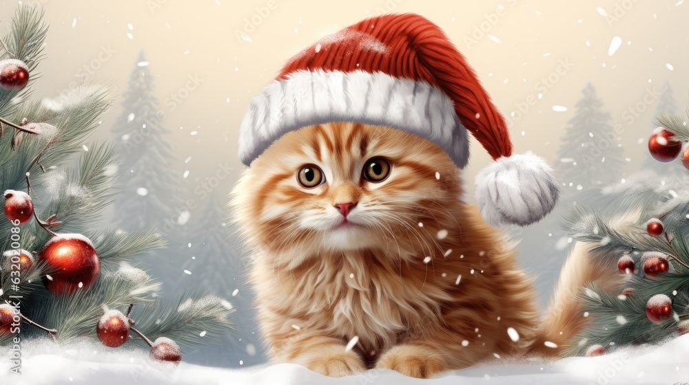Christmas funny cat surrounded by snowflakes Christmas funny cat surrounded by snowflakes