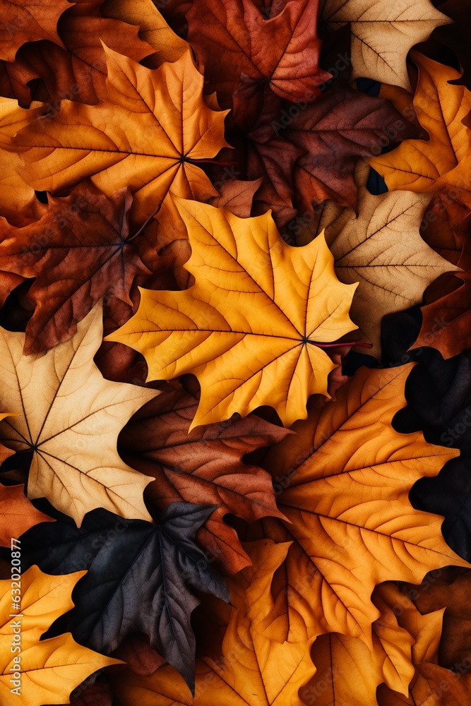 Fall Season Concept, Photo-Realistic Fallen Leaves Created with Generative AI Fall Season Concept, Photo-Realistic Fallen Leaves Created with Generative AI