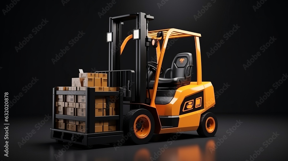 3d rendering forklift truck charges with electric recharging station generative ai