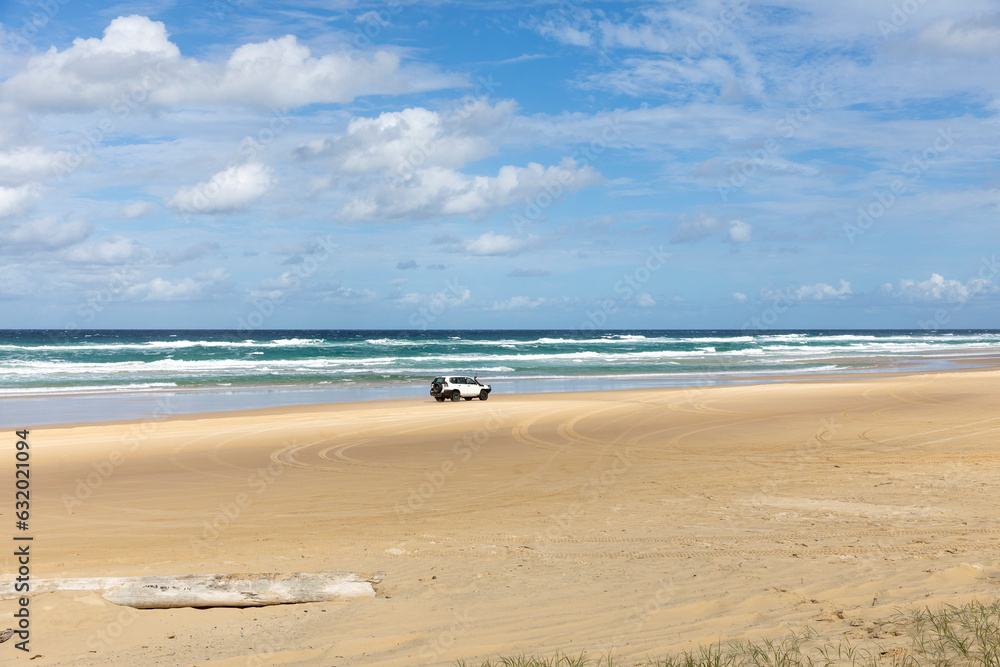 4x4 Vehicle 75 Mile beach Fraser K'gari Island in Queensland,Australia 
