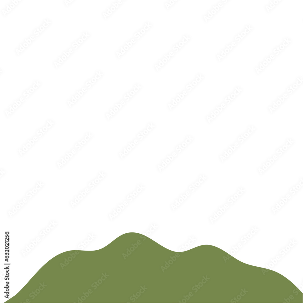 realistic cartoon green hills on transparent background. Summer landscape element. Minimal nature cute composition. Vector illustration.