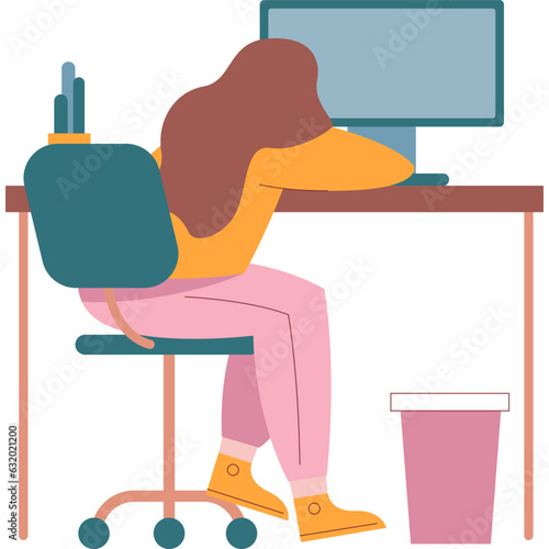 Tired woman work in office front of computer