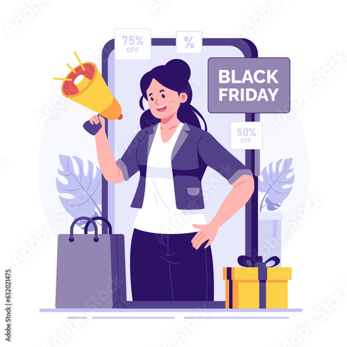 Woman promoting discount price on black friday