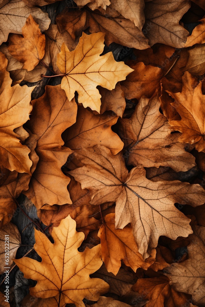 Fall Season Concept, Photo-Realistic Fallen Leaves Created with Generative AI Fall Season Concept, Photo-Realistic Fallen Leaves Created with Generative AI