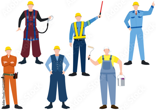工事現場で働く人々のイラストセット
