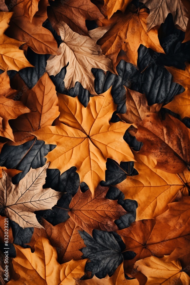 Fall Season Concept, Photo-Realistic Fallen Leaves Created with Generative AI Fall Season Concept, Photo-Realistic Fallen Leaves Created with Generative AI