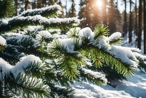 snow covered fir tree Created using generative AI tools