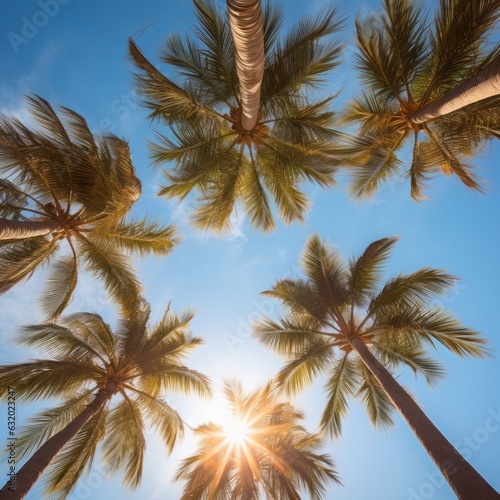 Palm trees  sun  blue sky  vacation mood