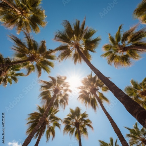 Palm trees, sun, blue sky, vacation mood