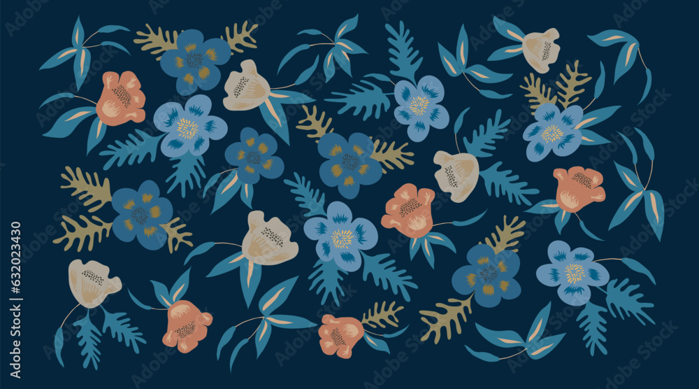 Tropical Flowers and leaves with seamless pattern style.Vector illustration.