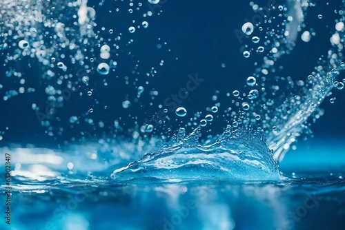 transparent bubbles in the water and water drop falling on the water's surface Created using generative AI tools
