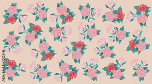 Flowers pink roses and green leaves.Pastel color style.Vector illustration.