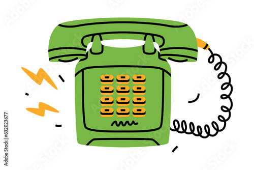 Green Landline or Wireline Home Phone as Telephone Connection Vector Illustration