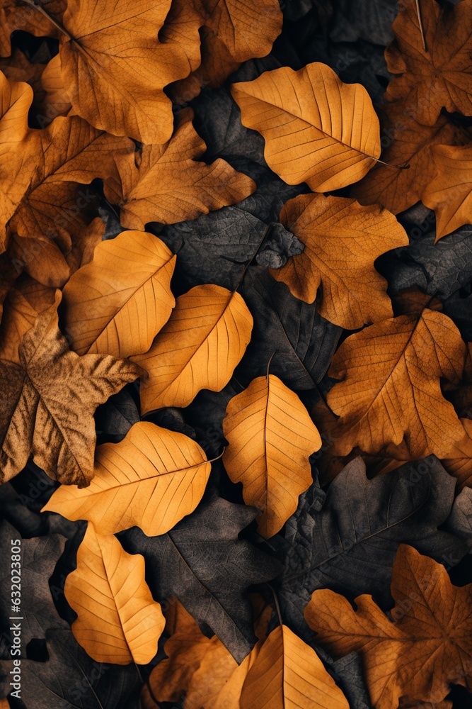 Fall Season Concept, Photo-Realistic Fallen Leaves Created with Generative AI Fall Season Concept, Photo-Realistic Fallen Leaves Created with Generative AI