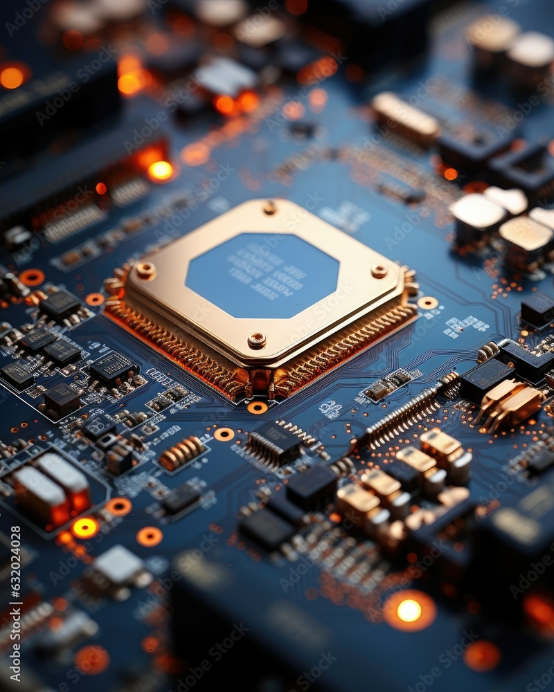A macro photograph capturing the intricate details of a cutting-edge microprocessor, highlighting its miniaturized components and circuitry that power the digital world A macro photograph capturing the intricate details of a cutting-edge microprocessor, highlighting its miniaturized components and circuitry that power the digital world