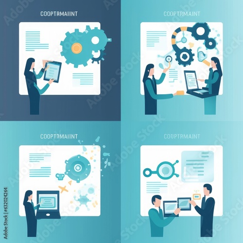 Digital Communication, online, technology. Set of business illustration, Generative AI