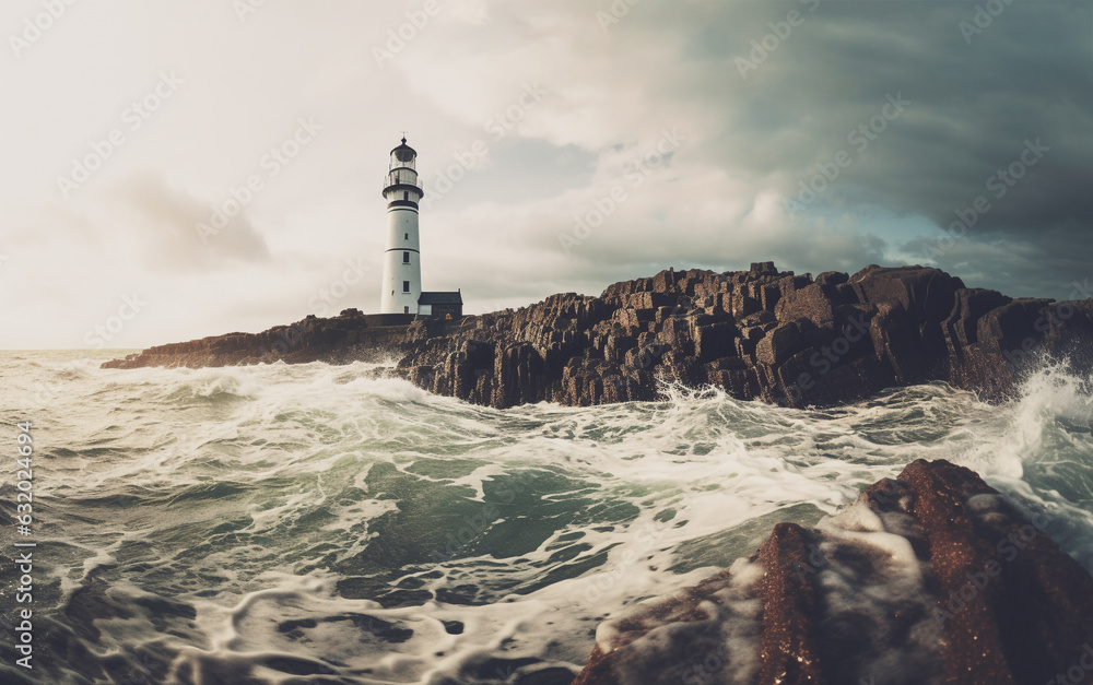 illustration of lighthouse on the coast. Created with Generative AI
