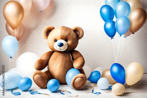teddy bear with balloons Created using generative AI tools