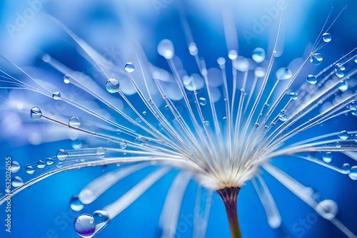 beautiful view of waterdrop on blue dandelion in the sun Created using generative AI tools