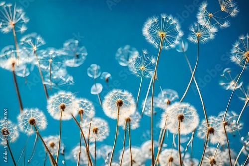 beautiful view of waterdrop on blue dandelion in the sun   Created using generative AI tools