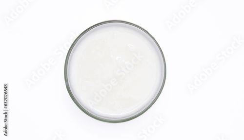 Home made yogurt on glass bowl on white background isolated