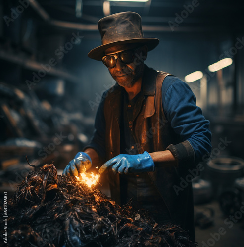 A man with hats and gloves doing work in a recycling factory, nature stock photo © Ingenious Buddy 