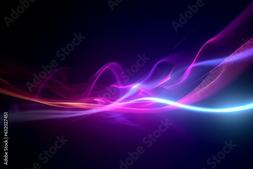 Beautiful abstract futuristic dark background with neon glow and purple smoke. Generative AI