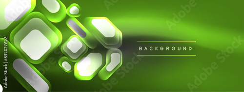 Neon lines, squares and round shapes abstract background. Techno glowing neon hexagon shapes vector illustration for wallpaper, banner, background, landing page, wall art, invitation, prints, posters