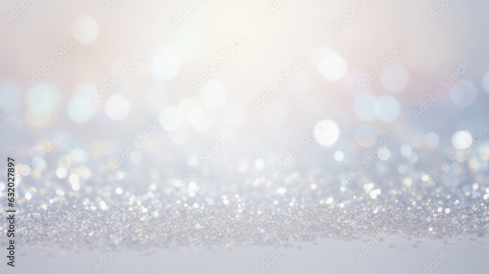 Glitter background in pastel delicate silver and white tones de-focused, Generative AI