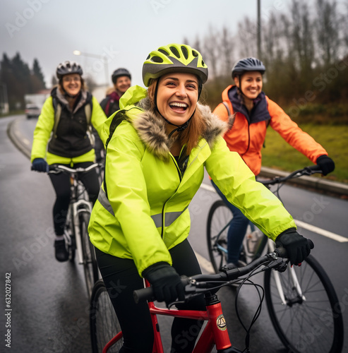 A group of friends are riding their bikes down a street on their way to a recycling center, nature stock photo © Ingenious Buddy 