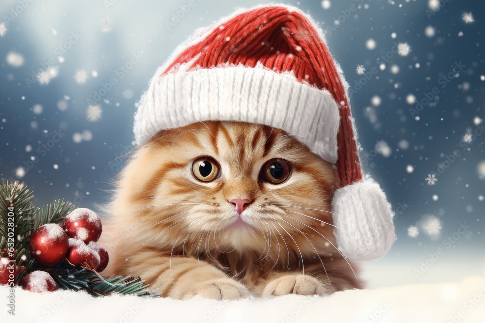 Christmas funny cat surrounded by snowflakes Christmas funny cat surrounded by snowflakes