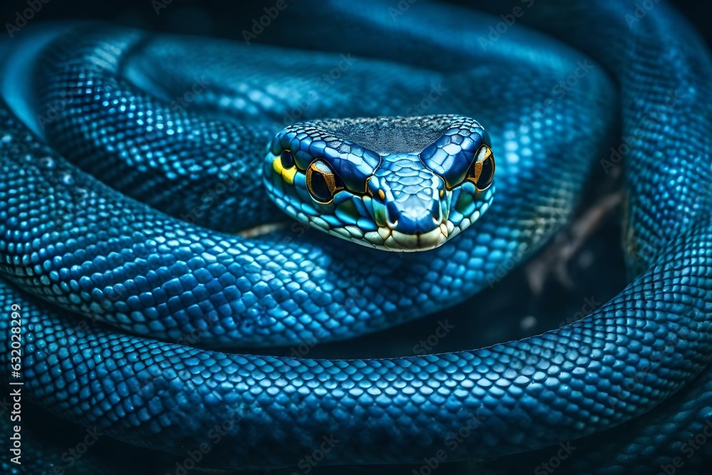 Obraz premium close up of a blue dangerous snake Created using generative AI tools