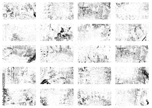 Overlay vintage grunge paper texture. Old damage Dirty grainy and scratches. Set of different distressed black grain texture. Set of Distress overlay vector textures.