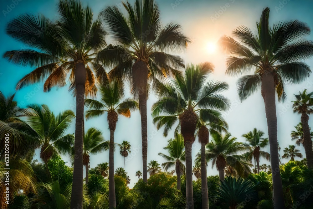 palm trees in the evening  
Created using generative AI tools