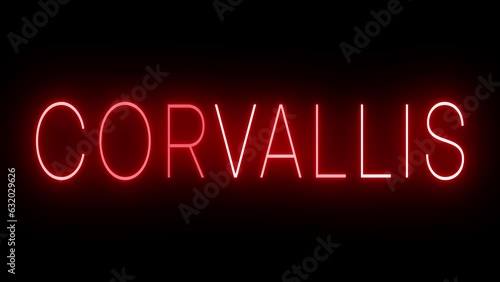 Red flickering and blinking animated neon sign for the city of Corvallis
