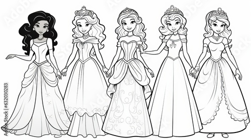 set of Princesses Colouring Template photo