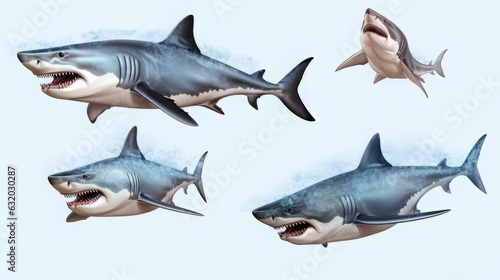 Set of shark isolated on transparent background