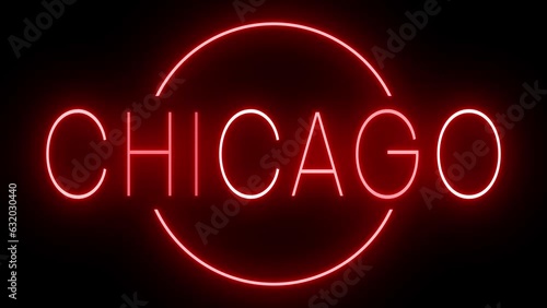 Red flickering and blinking animated neon sign for the city of Chicago