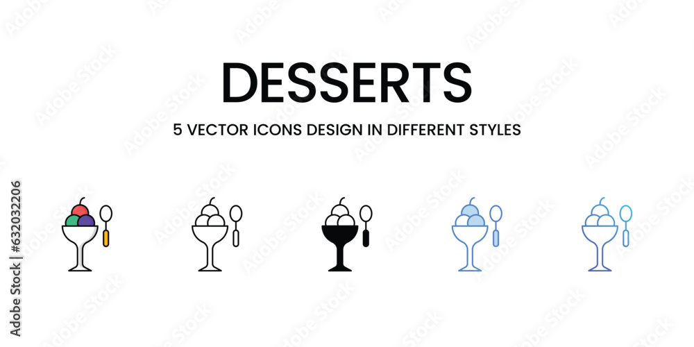 Desserts Icon Design in Five style with Editable Stroke. Line, Solid, Flat Line, Duo Tone Color, and Color Gradient Line. Suitable for Web Page, Mobile App, UI, UX and GUI design. Desserts Icon Design in Five style with Editable Stroke. Line, Solid, Flat Line, Duo Tone Color, and Color Gradient Line. Suitable for Web Page, Mobile App, UI, UX and GUI design.