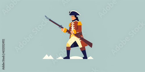 Modern flat design image provocatively portraying the American Revolutionary War with its historical significance and simple, clean backdrop. Generative AI © XaMaps