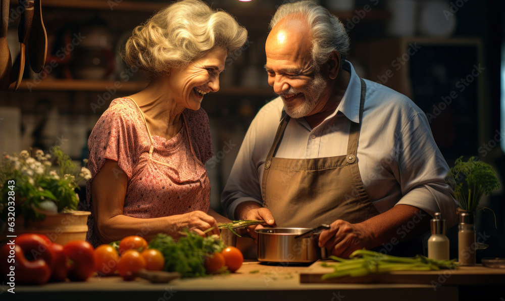 Elderly Couple Cooking Together and Having Fun Elderly Couple Cooking Together and Having Fun