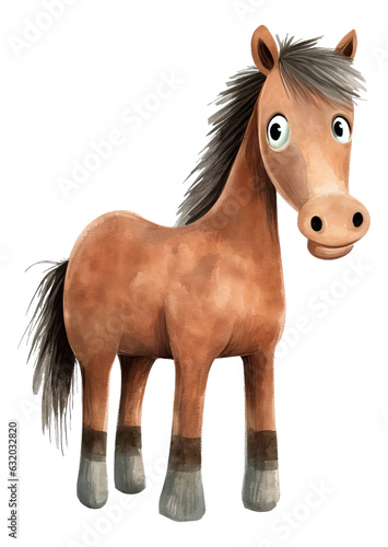 Hand drawn watercolor cute brown horse isolated.