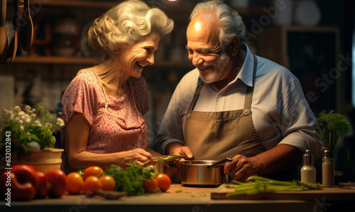 Elderly Couple Cooking Together and Having Fun