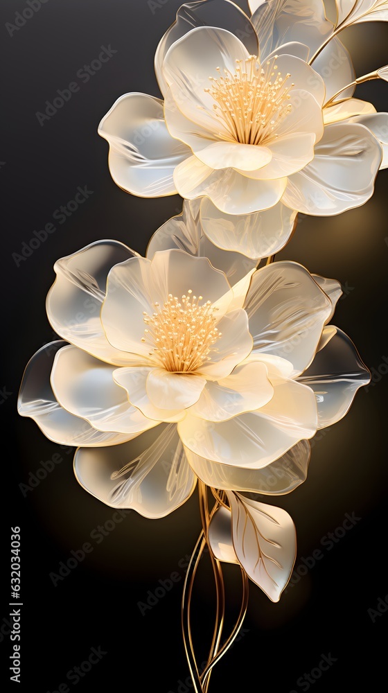 Fototapeta premium White background and gold art marble abstract art background. Golden line art flower and leaves organic shapes.