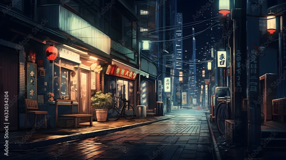 Retro Tokyo alley ambiance at night. Retro Tokyo alley ambiance at night.