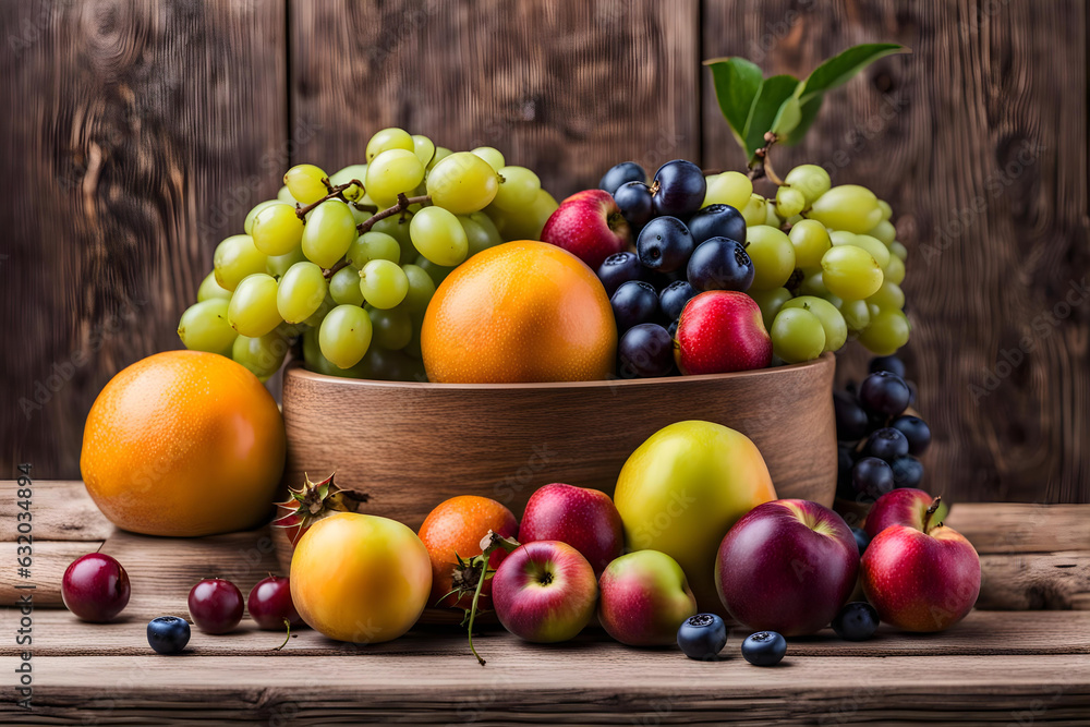 fruits on a wooden table fruits on a wooden table