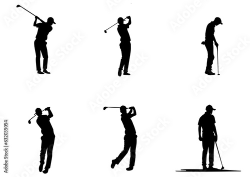 people playing golf in various poses isolated vector silhouette on white background