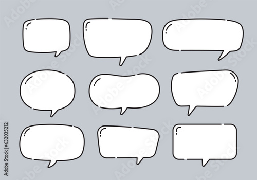 A row of speech bubbles with a white background. Message communication bubbles in cute doodle style on white background. Speech bubble, text bubble, chat balloon, chat balloon, or chat balloon.