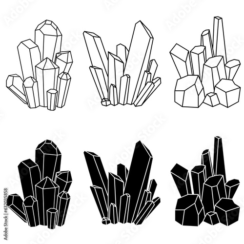 Crystals icon vector set. Minerals illustration sign collection. Stones symbol. Mine logo.